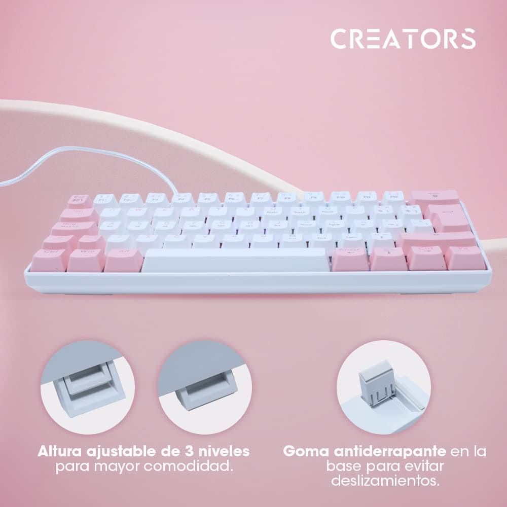 Teclado Mecánico USB, 60%, White Pearl 60-OC, Creators by Ocelot Gaming Iluminación RGB, 
