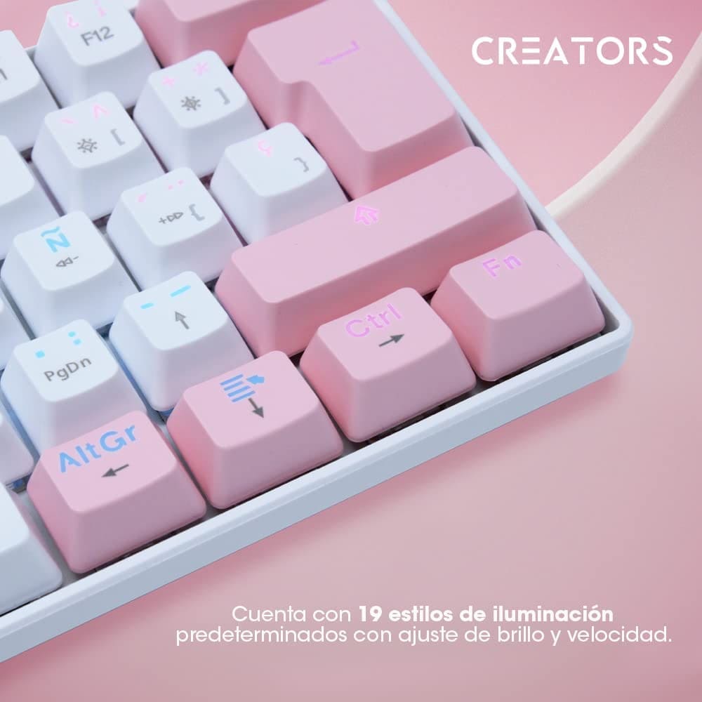 Teclado Mecánico USB, 60%, White Pearl 60-OC, Creators by Ocelot Gaming Iluminación RGB, 
