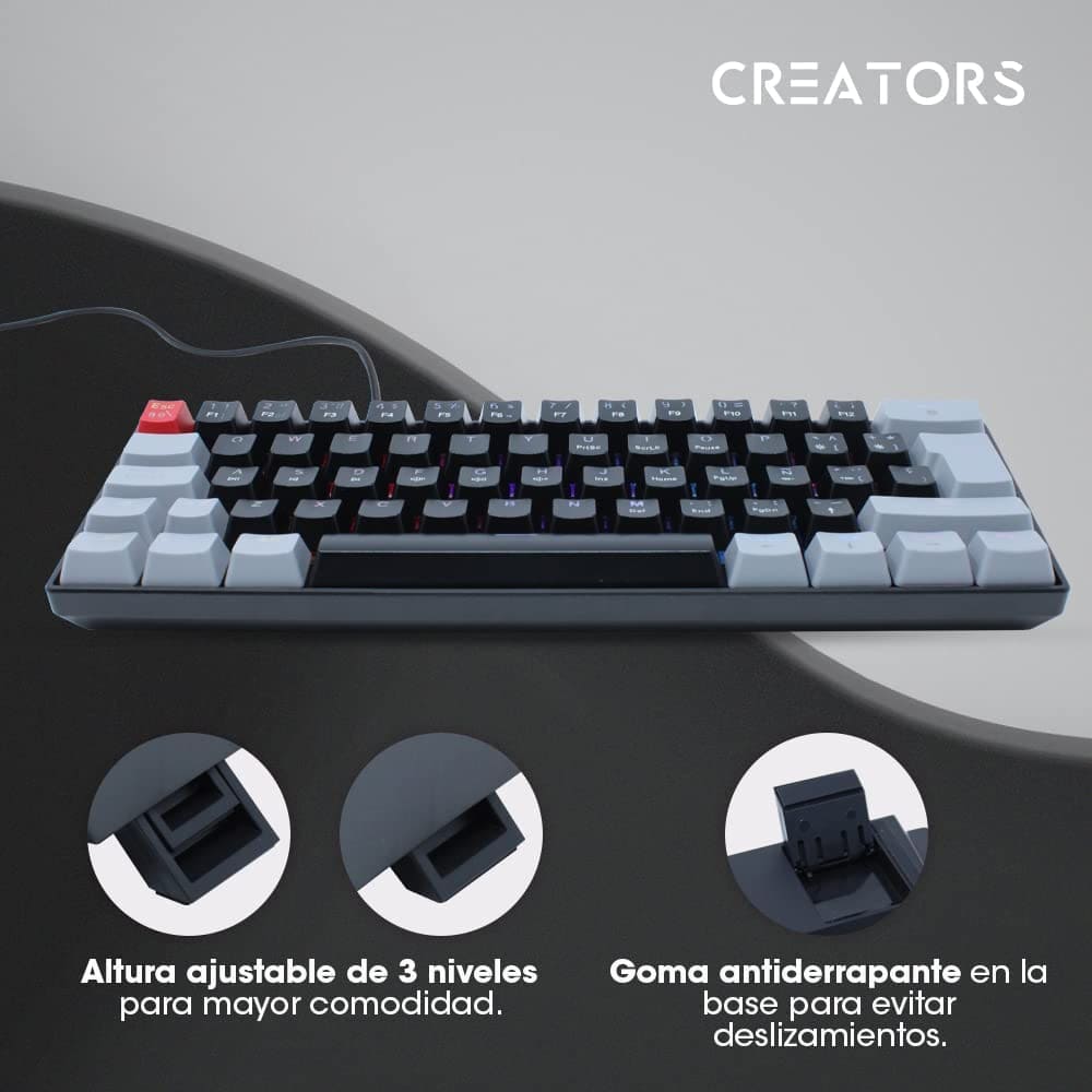 Teclado Ocelot Gaming Creators, Mecánico, USB, RGB, 60%, Techno Black.