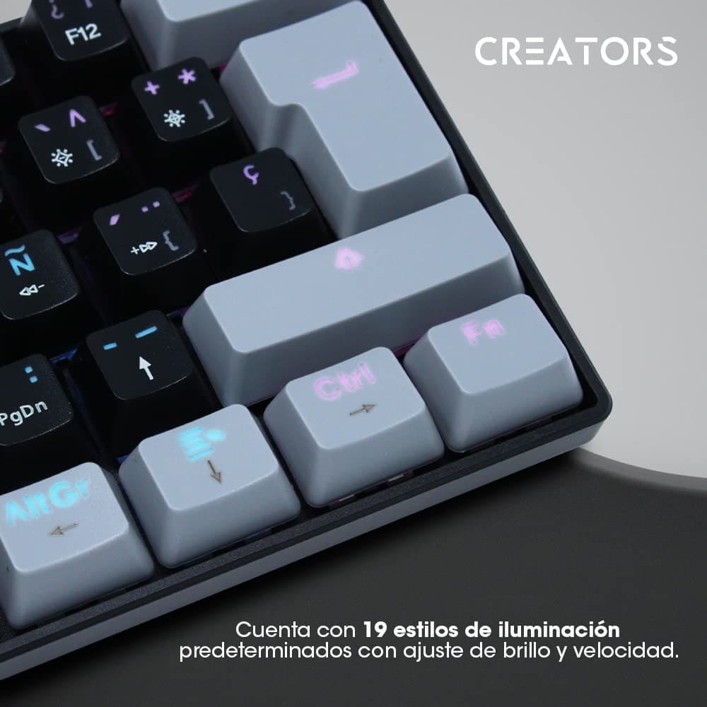 Teclado Ocelot Gaming Creators, Mecánico, USB, RGB, 60%, Techno Black.