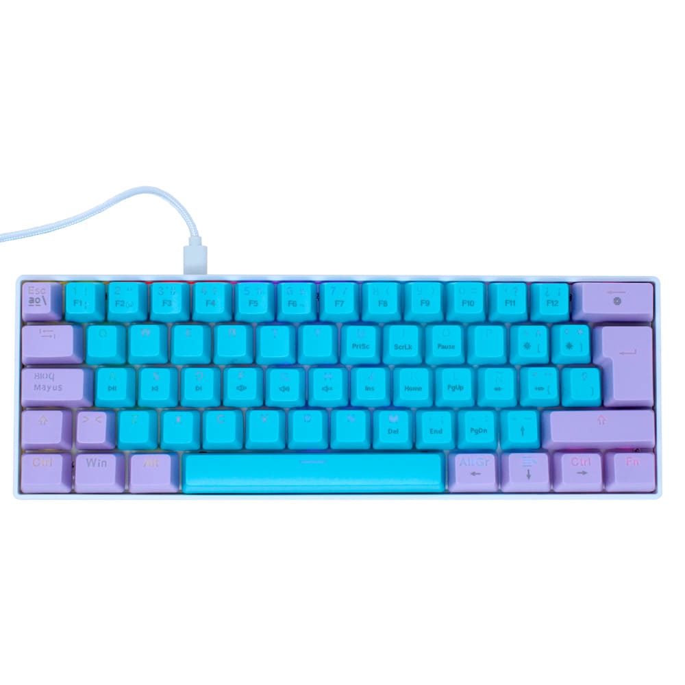 Teclado Ocelot Gaming Creators, Mecánico, USB, RGB, 60%, Candy Blue.