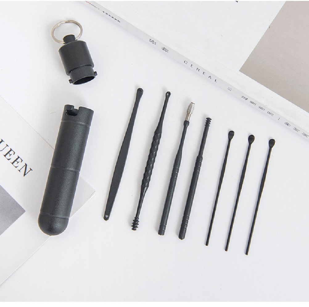 Limpia oídos hisopo cera cotonete metálico eliminación ecológico reutilizable orejas limpieza negro