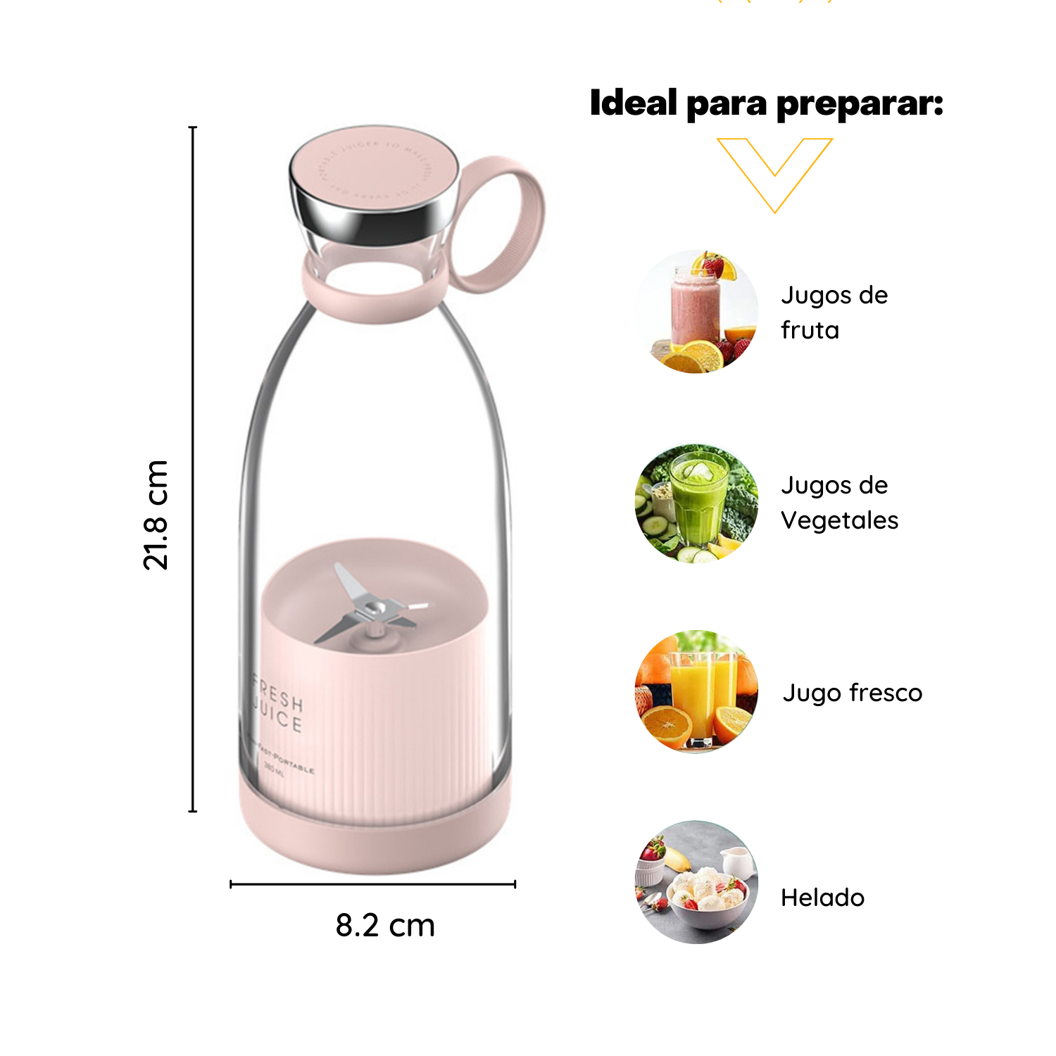 Licuadora Portatatil Termo Recargable Usb Con Agarradera Gym