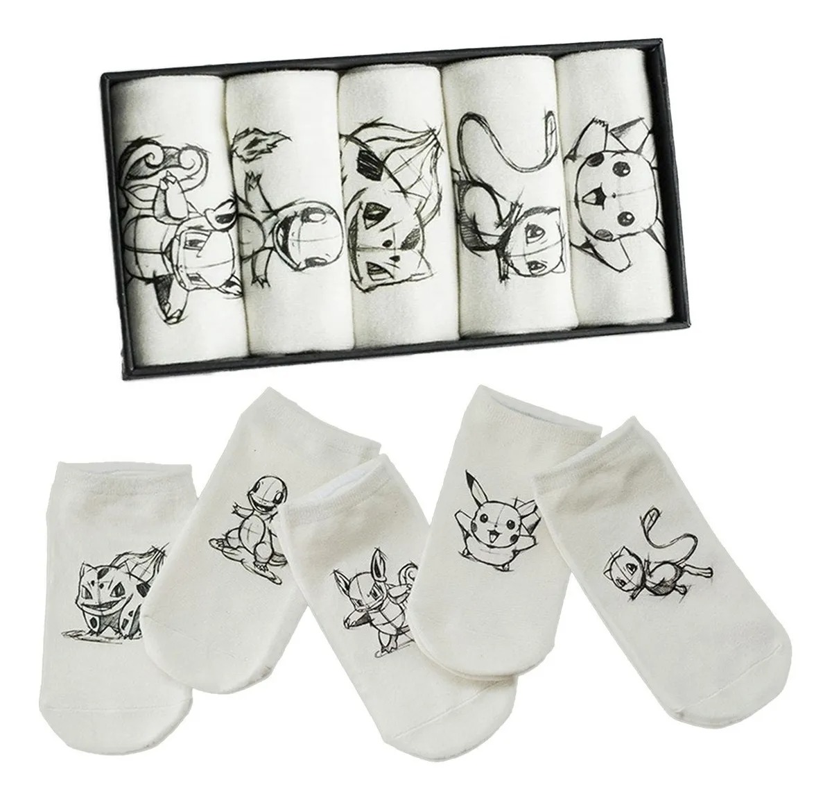 Calcetines Pokemon Boceto Algodón 5 Pares Diseño Minimalista Único