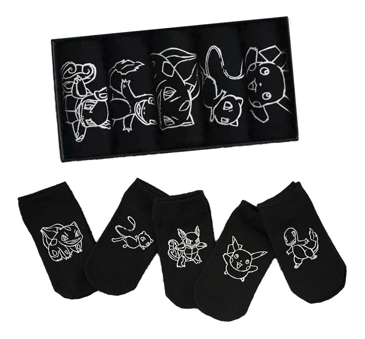 Calcetines Pokemon Boceto Algodón 5 Pares Diseño Minimalista Único