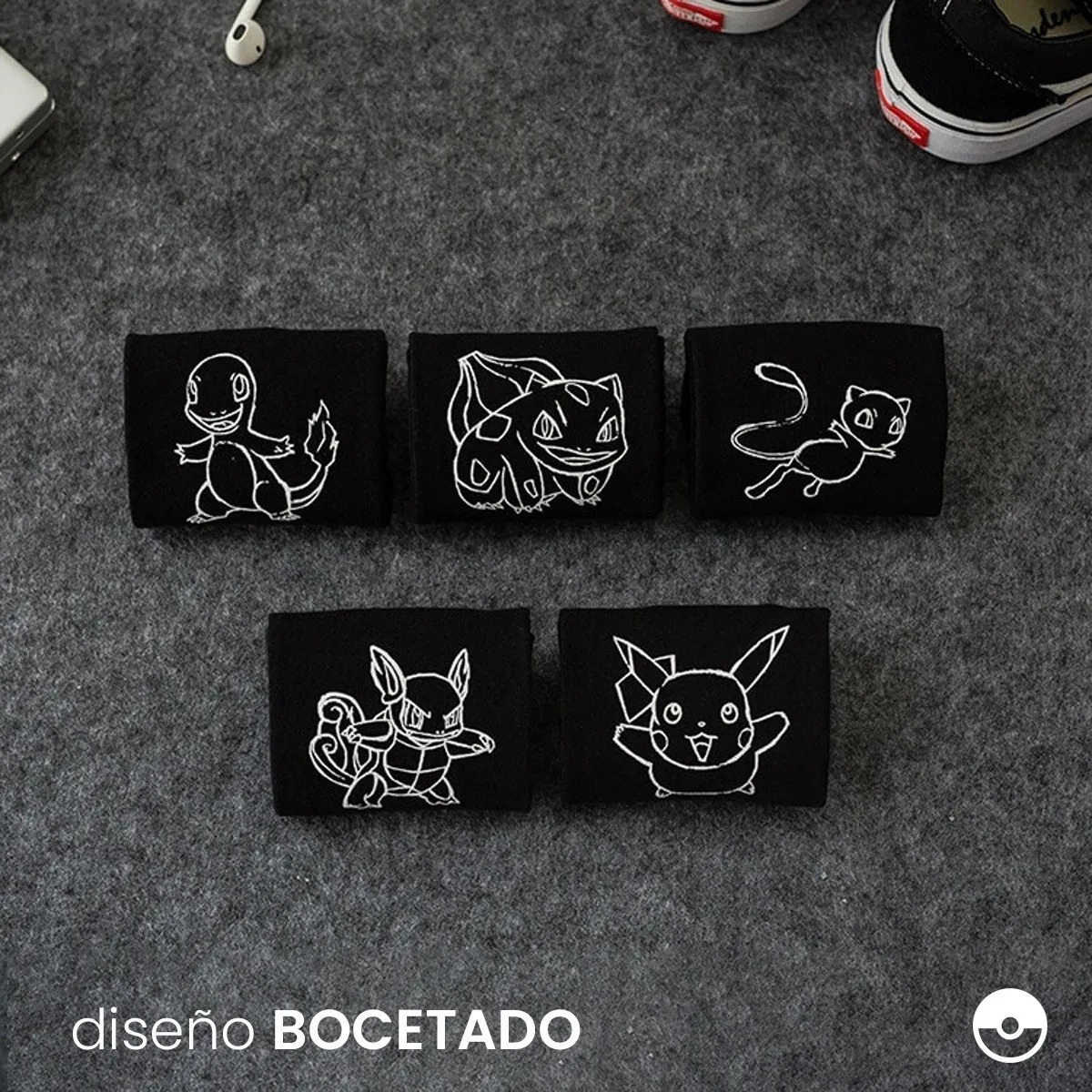 Calcetines Pokemon Boceto Algodón 5 Pares Diseño Minimalista Único