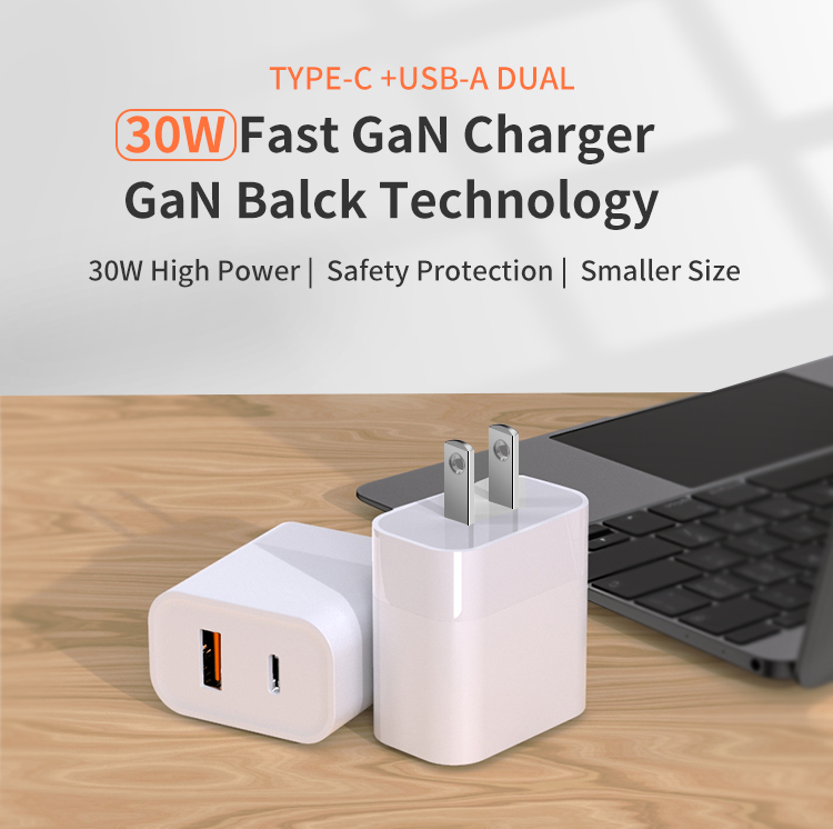 CARGADOR DE PARED DUAL USB Y TIPO C PD CARGA RAPIDA 30W