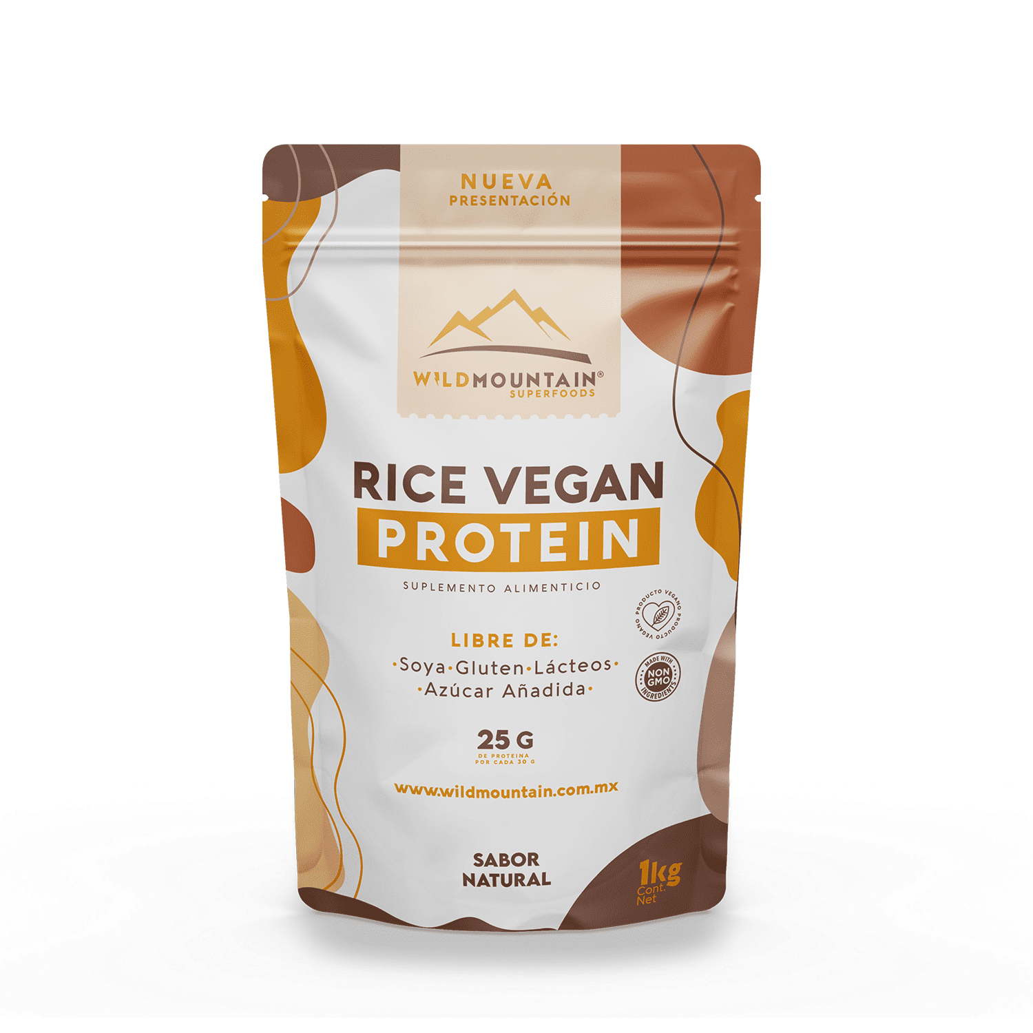 WILDMOUNTAIN - PROTEINA VEGANA DE ARROZ INTEGRAL - BOLSA 1Kg. Sin endulzantes, sin colorantes, sin saborizantes.