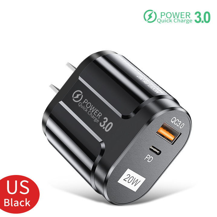 Cargador De Pared Dual Tipo C Y Usb 20w Pd Negro