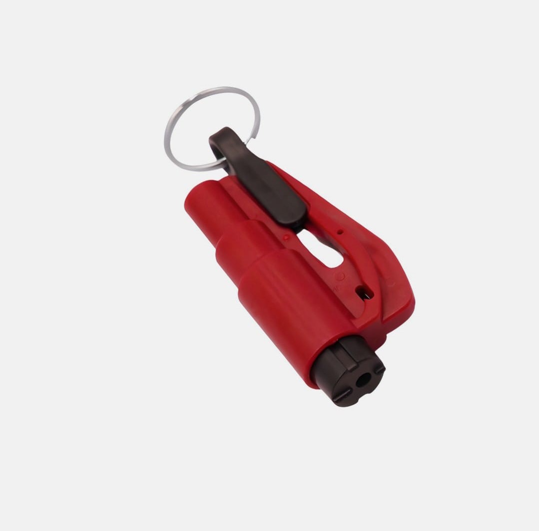 Llavero Rojo 3 En 1, Rompe Vidrios, Liberador Y Silbato