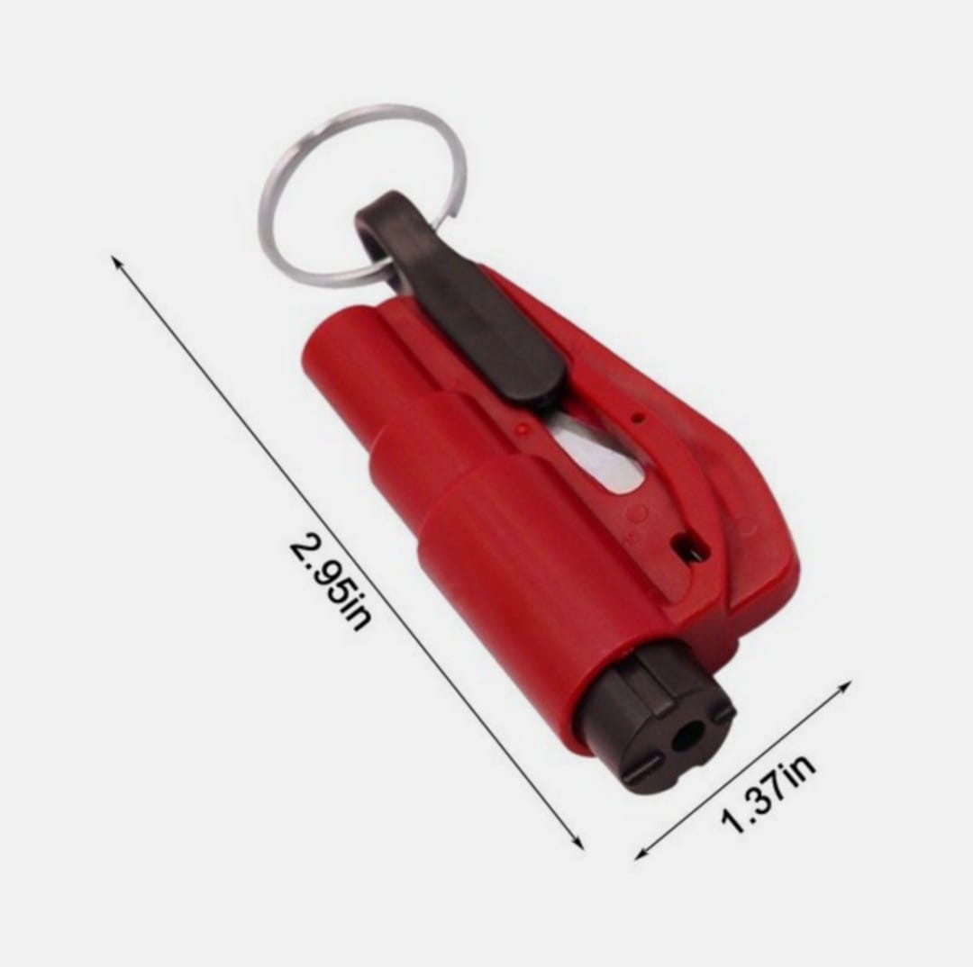 Llavero Rojo 3 En 1, Rompe Vidrios, Liberador Y Silbato