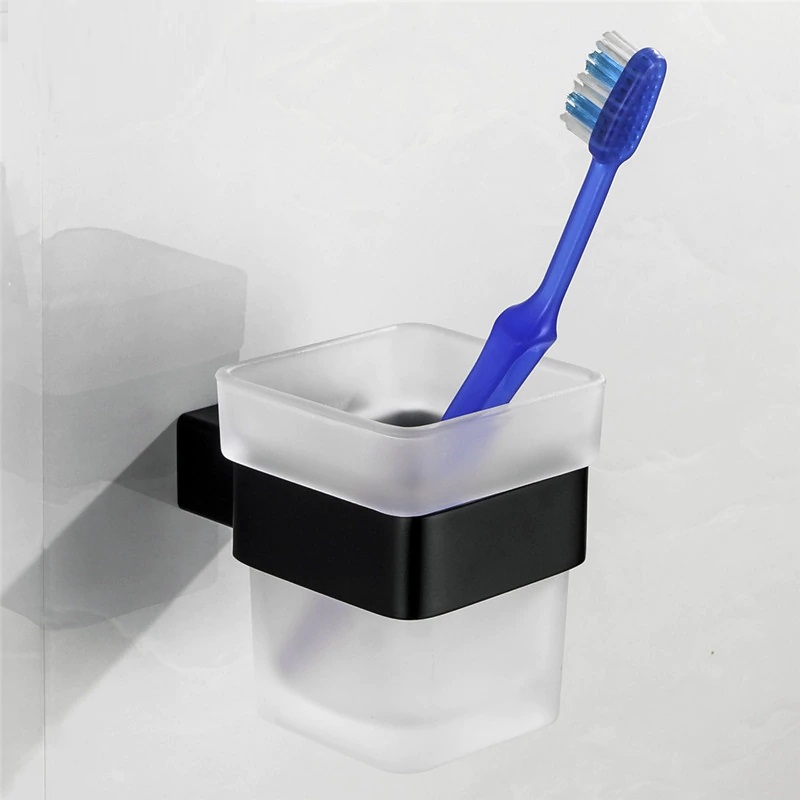Set De Accesorios Para Baño Negro Cuadrado Moderno
