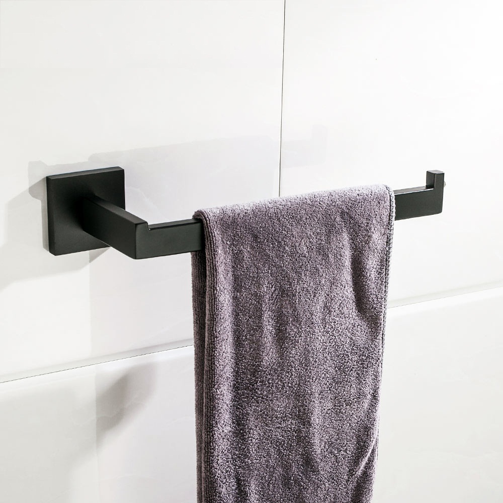 Juego de accesorios de baño de madera de nogal, toallero negro, soporte de  papel higiénico, barra