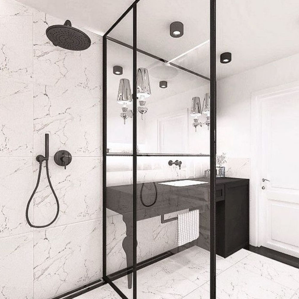 Una regadera con una coladera lineal creará un espacio confortable y nunca  competirá con algun otro accesorio del baño estilo …