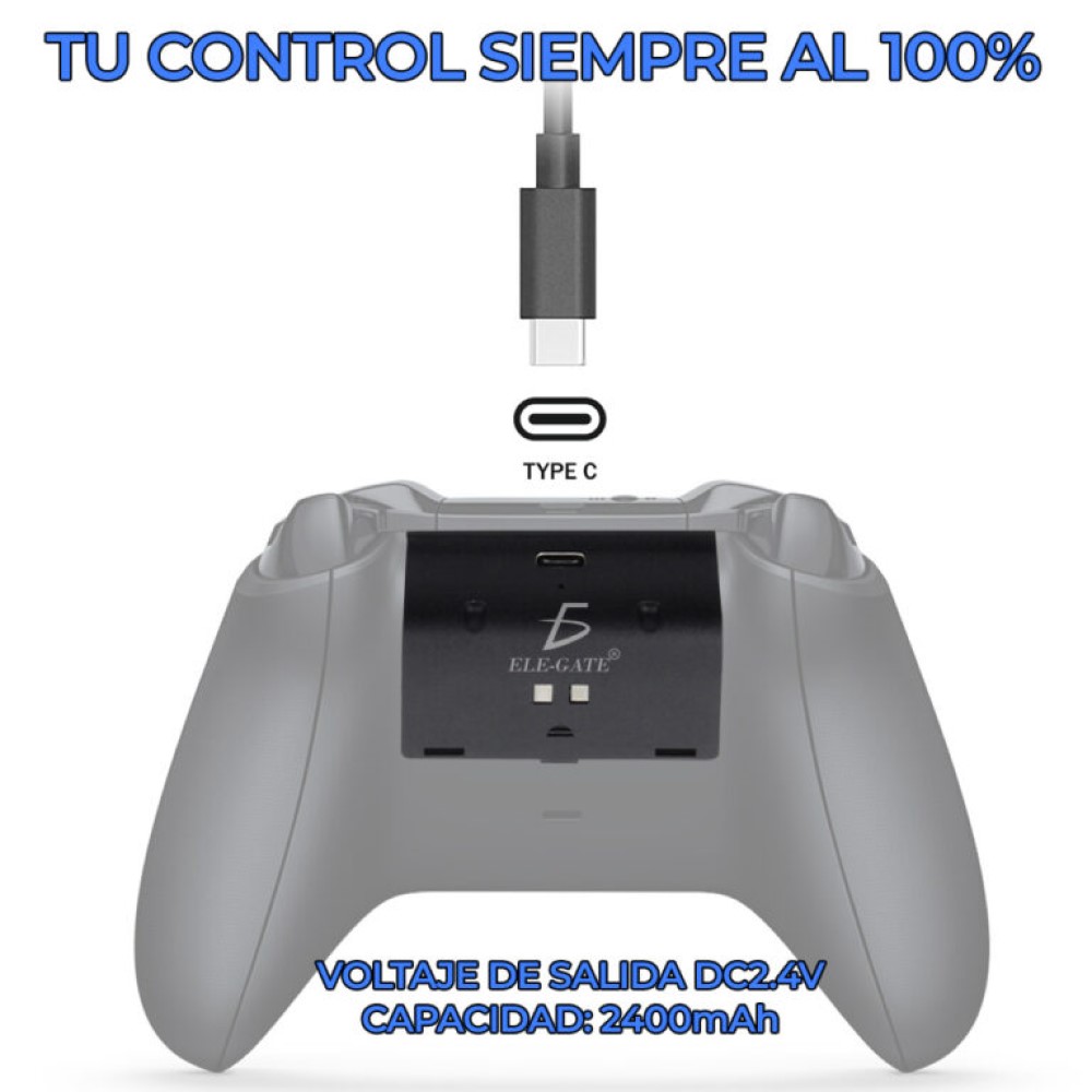 Kit Carga Y Juega Para Control Xbox One Entrada Tipo C Ele-Gate CHGM06P Color Negro