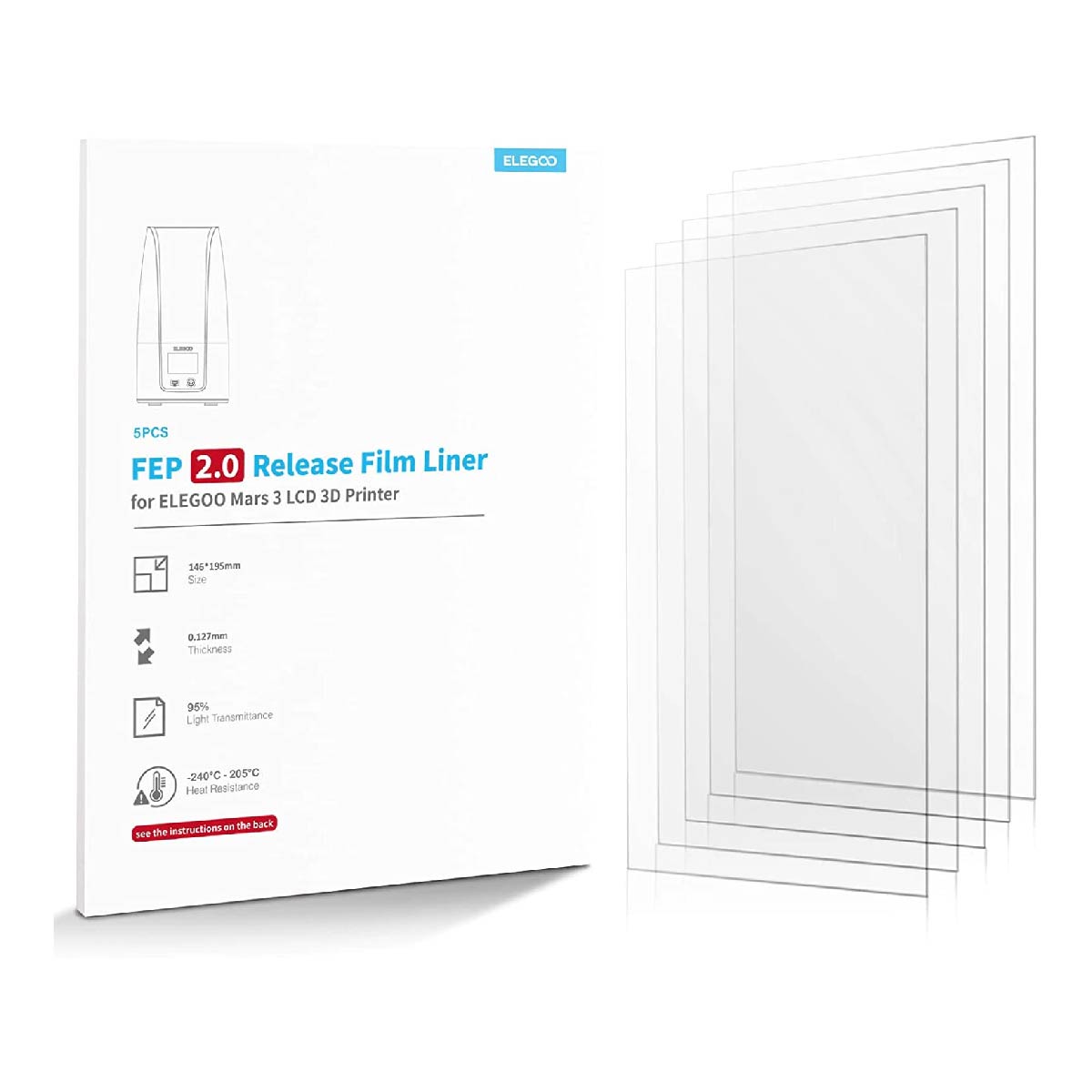 Pelicula Fep Film Elegoo Mars 3 Ultra 4k Impresora 3d (5 Pz)