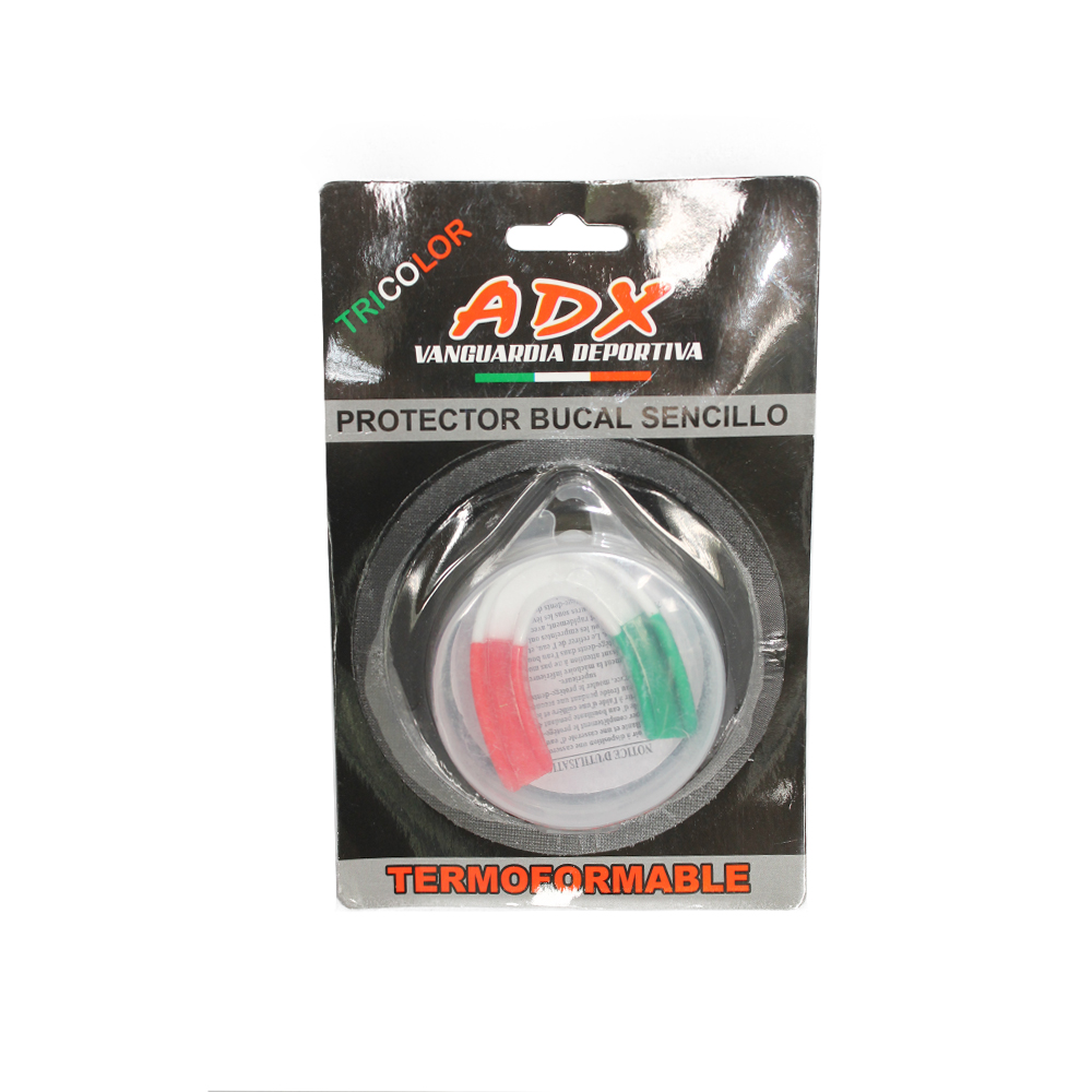 Protector bucal sencillo termoformable tricolor (con estuche). – ADX