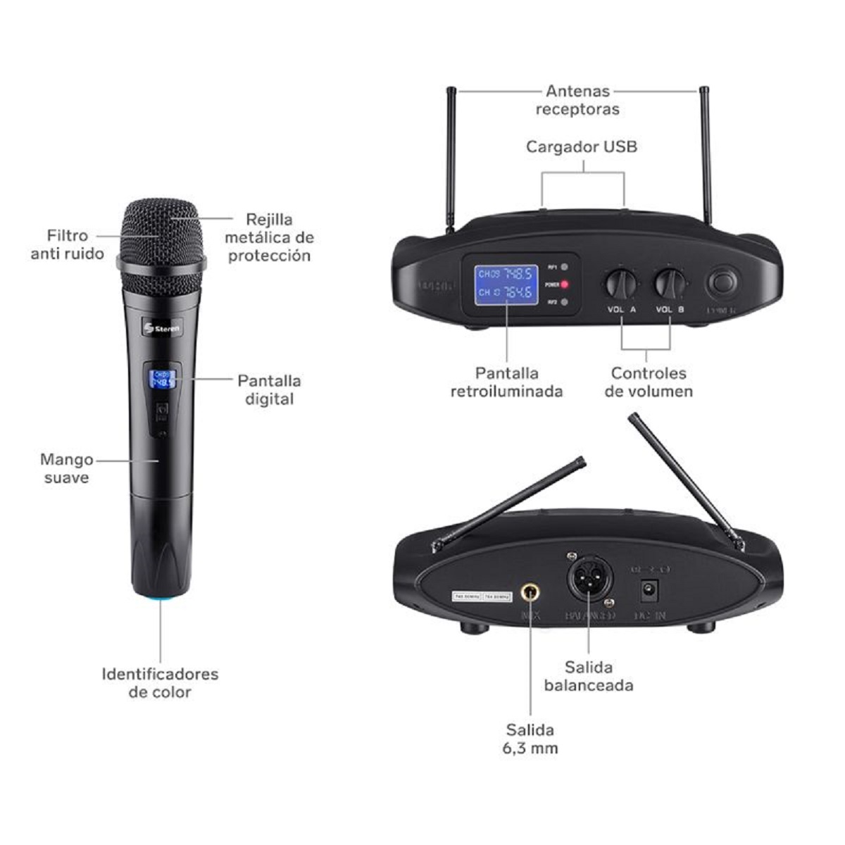 Sistema profesional con 2 micrófonos inalámbricos UHF