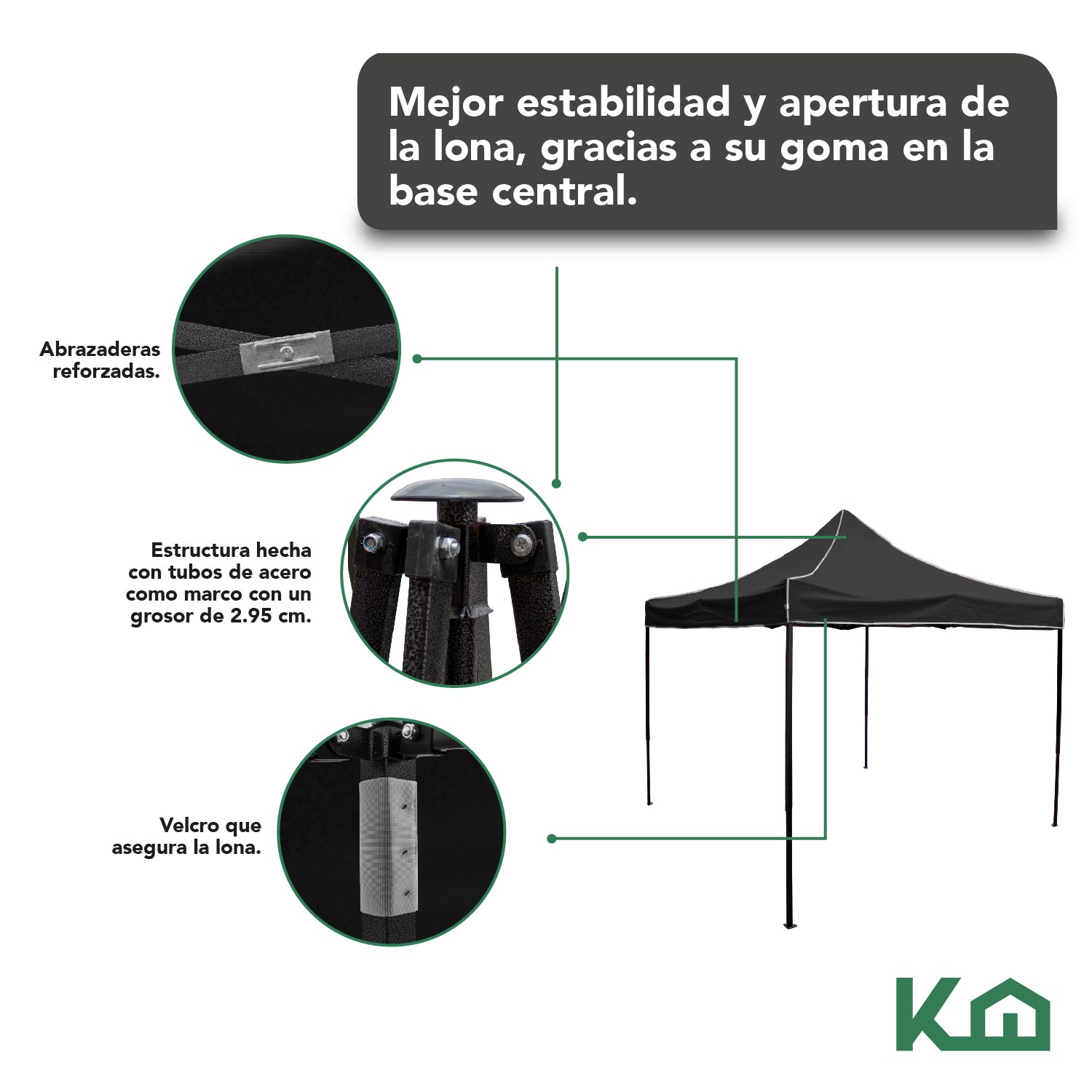 Toldo Carpa Impermeable Plegable De Acero 3x3m Kingsman Negro