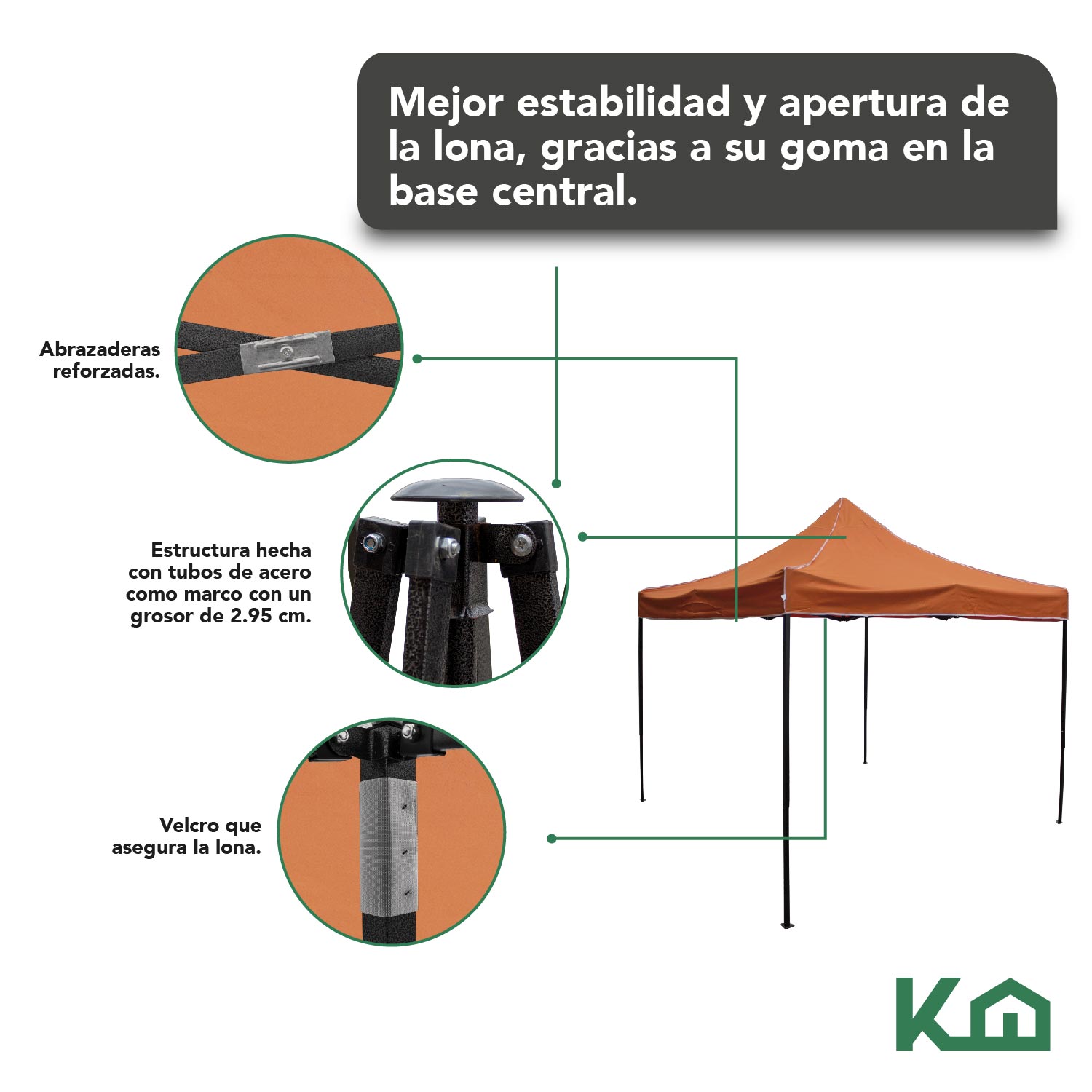 Toldo Carpa Impermeable Plegable De Acero 3x3m Kingsman Naranja