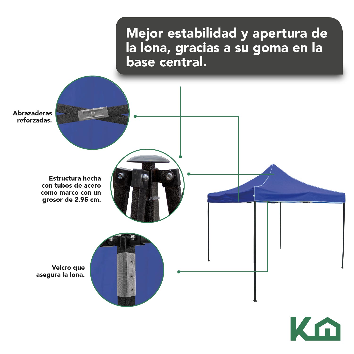 Toldo Carpa Plegable 3x3m Lona Impermeable Azul Acero Bolsa