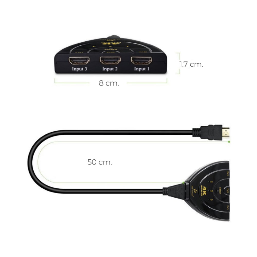 Hdmi Switcher 4k 3 Entradas 1 Salida Ele-Gate CON604K