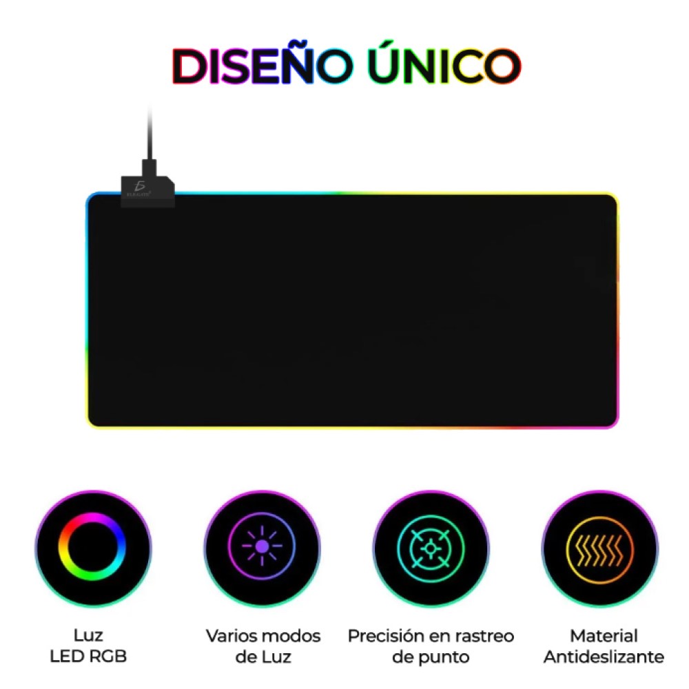 Mouse Pad Gamer Con Luz Led RGB Ele-Gate SM05 Color Negro