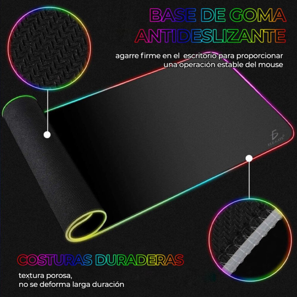 Mouse Pad Gamer Con Luz Led RGB Ele-Gate SM05 Color Negro