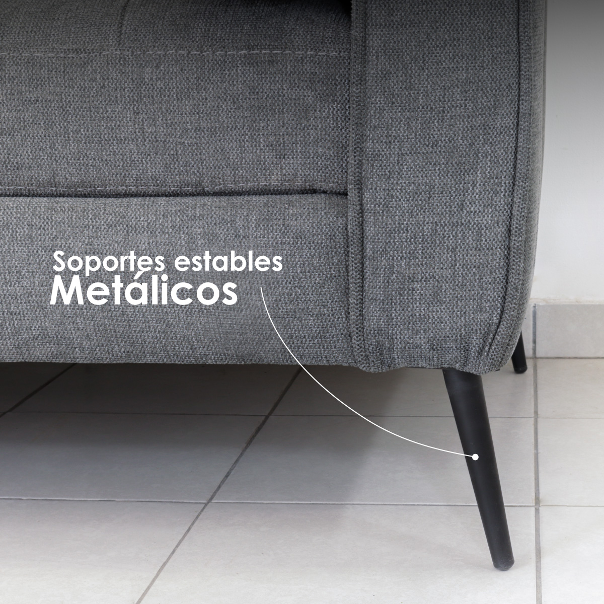 Sofá Berlín 3 Plazas Sillón Tela De Lino Moderno Minimalista (Gris oscuro)