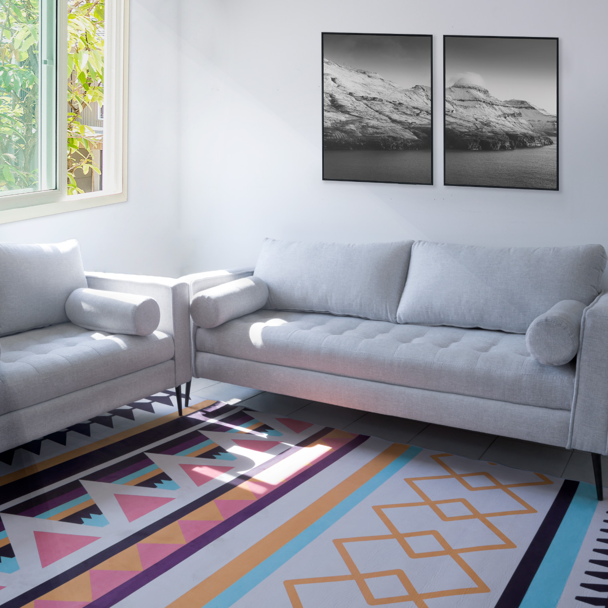 Sofá Berlín 2 Plazas Sillón Tela De Lino Moderno Minimalista (Gris claro)