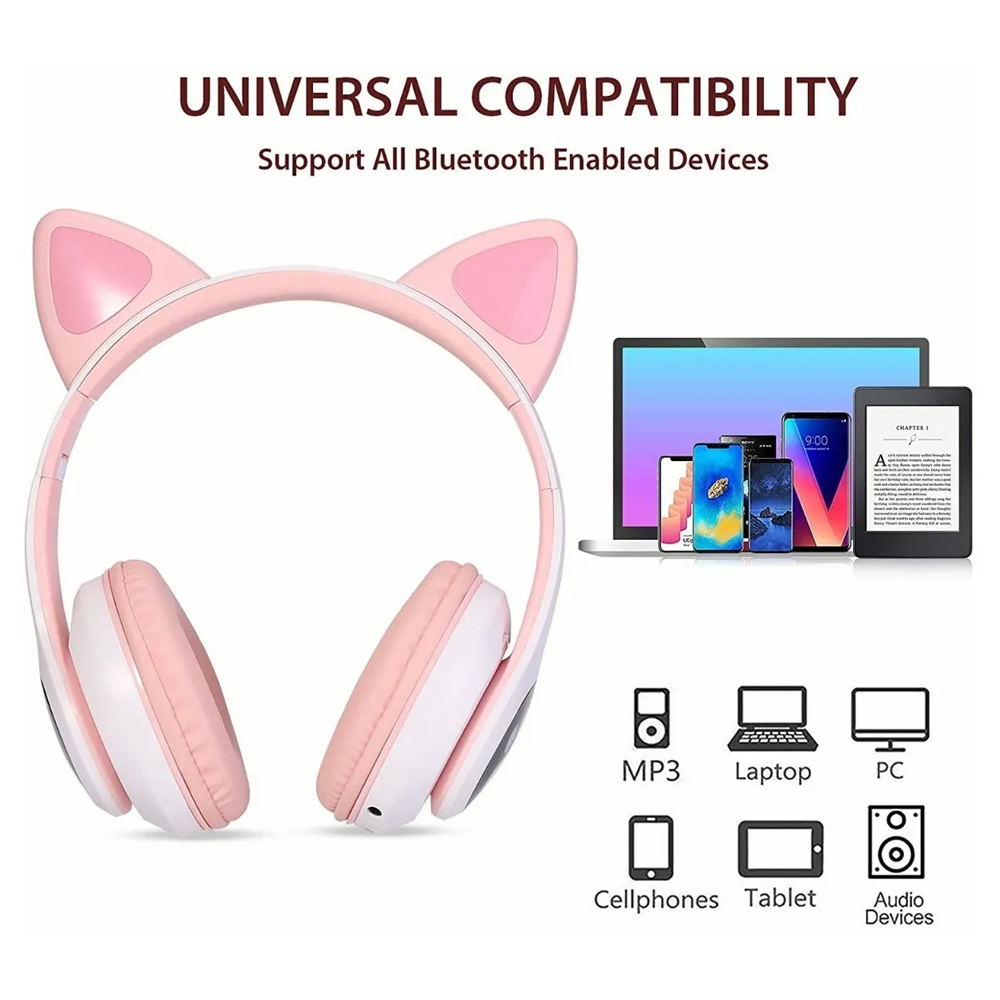 Audífonos Bluetooth De Orejas De Gato Para Niños