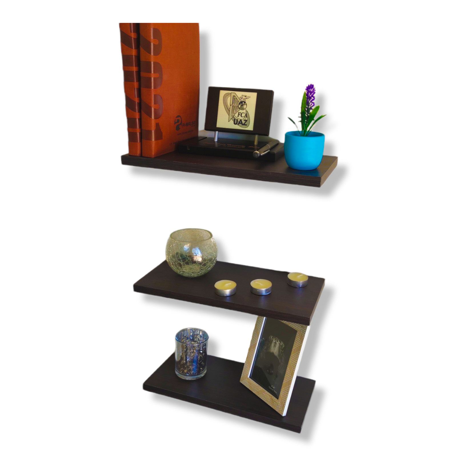 3 Repisas flotantes de melamina 32x15x1.5 cm color chocolate. Juego de Repisas minimalistas