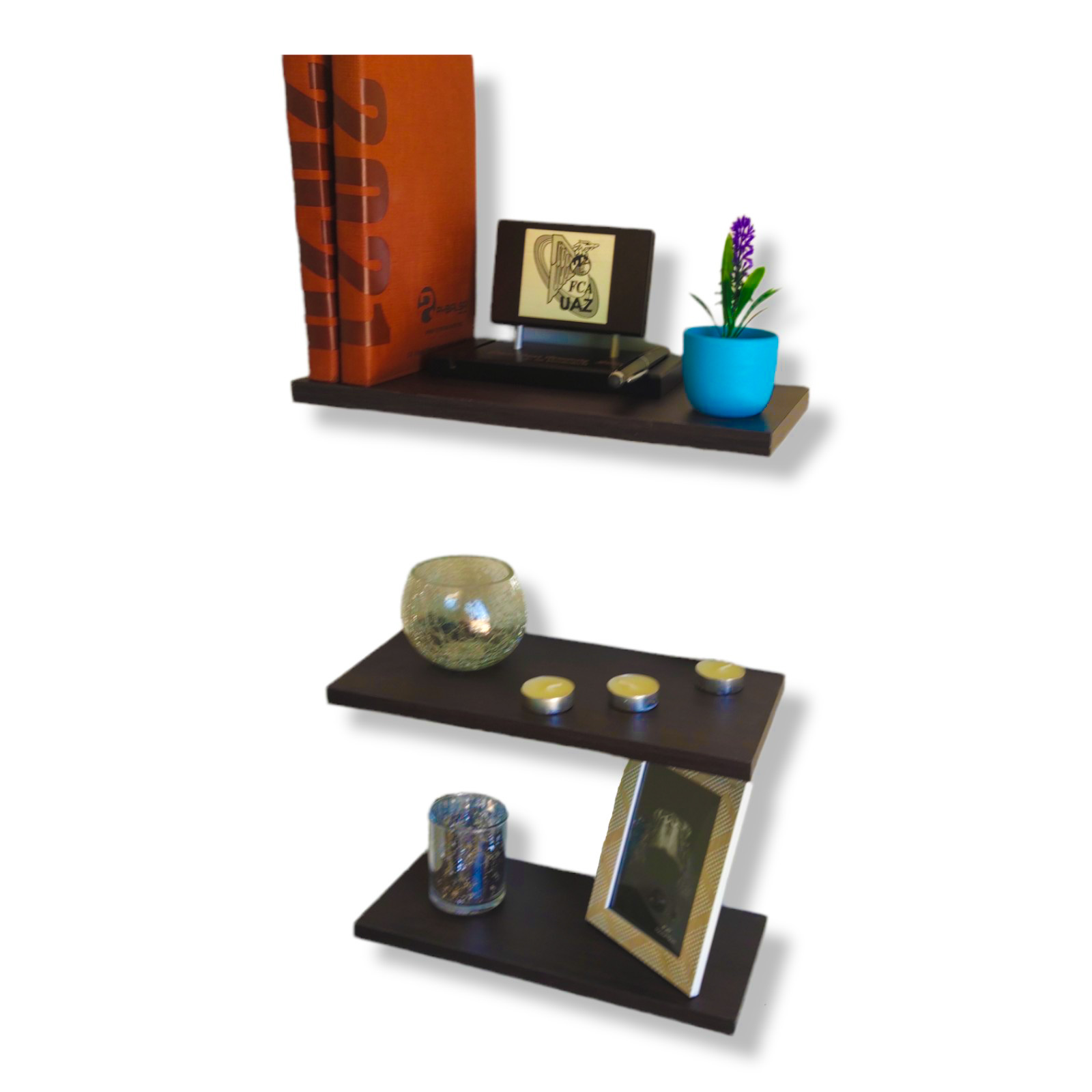 3 Repisas flotantes de melamina 32x15x1.5 cm color chocolate. Juego de Repisas minimalistas