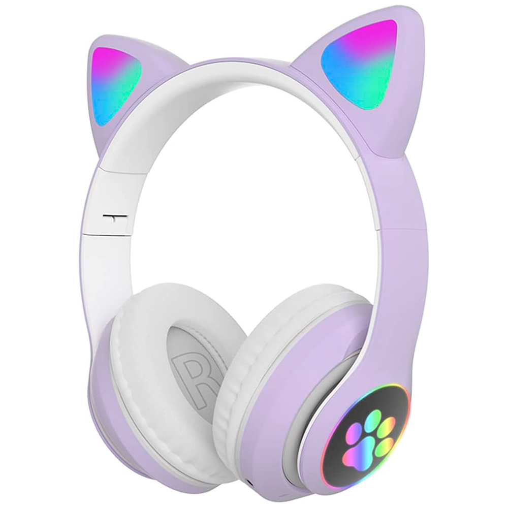 Brandtrendy Audífonos Auriculares Bluetooth inalámbricos con Forma de Orejas de Gato Plegables y portátiles con Control de Volumen y luz LED Conexión Estable y Sonido Claro para niños y niñas