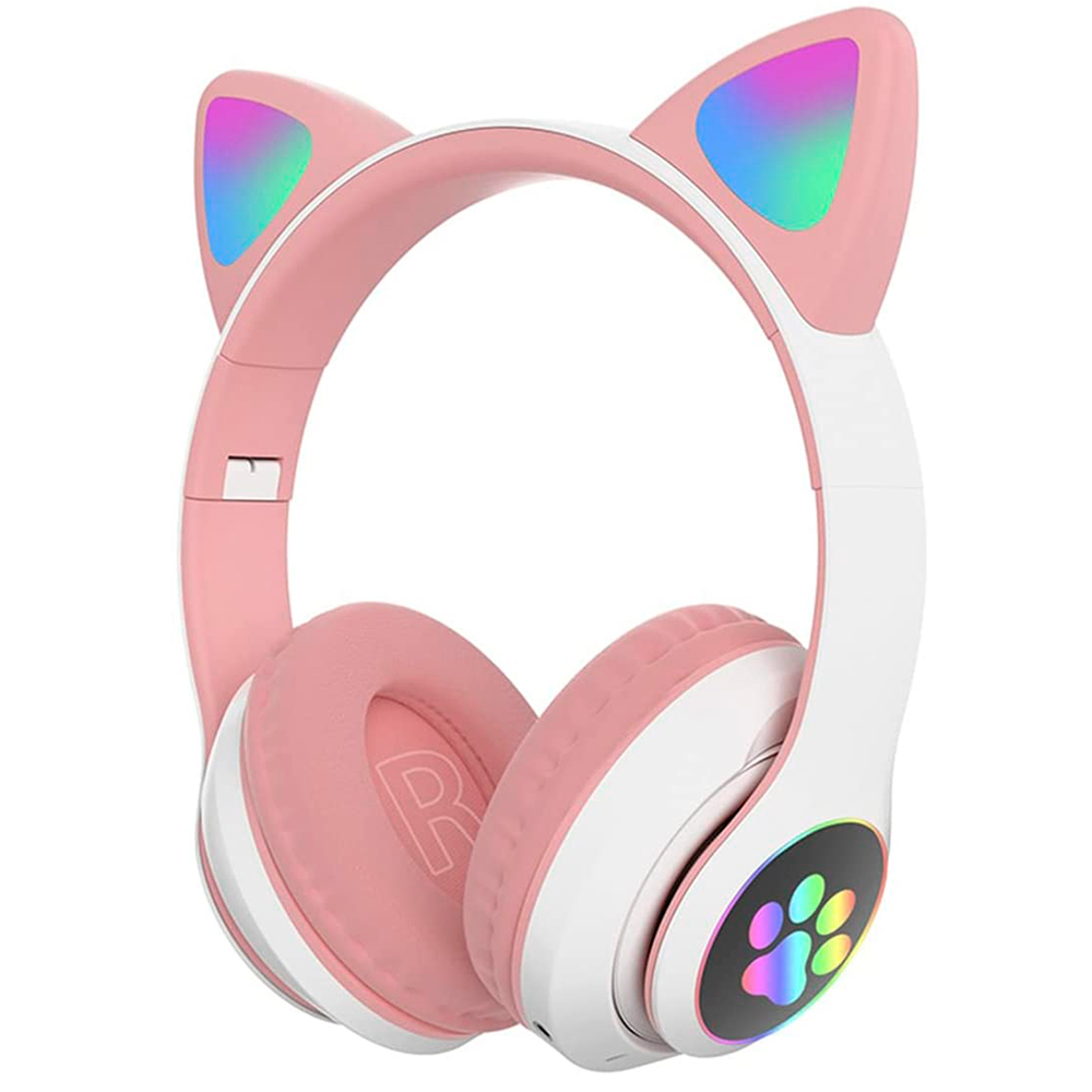 Brandtrendy Audífonos Auriculares Bluetooth inalámbricos con Forma de Orejas de Gato Plegables y portátiles con Control de Volumen y luz LED Conexión Estable y Sonido Claro para niños y niñas