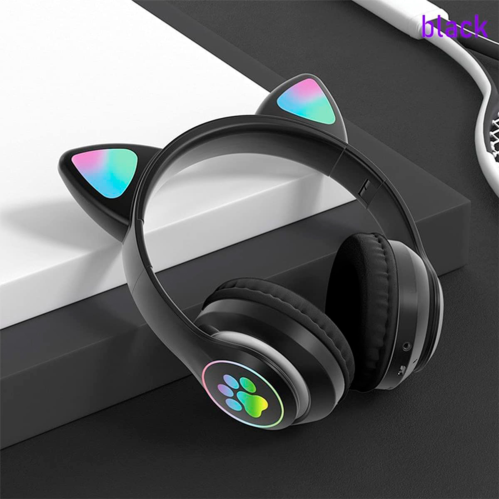 Brandtrendy Audífonos Auriculares Bluetooth inalámbricos con Forma de Orejas de Gato Plegables y portátiles con Control de Volumen y luz LED Conexión Estable y Sonido Claro para niños y niñas