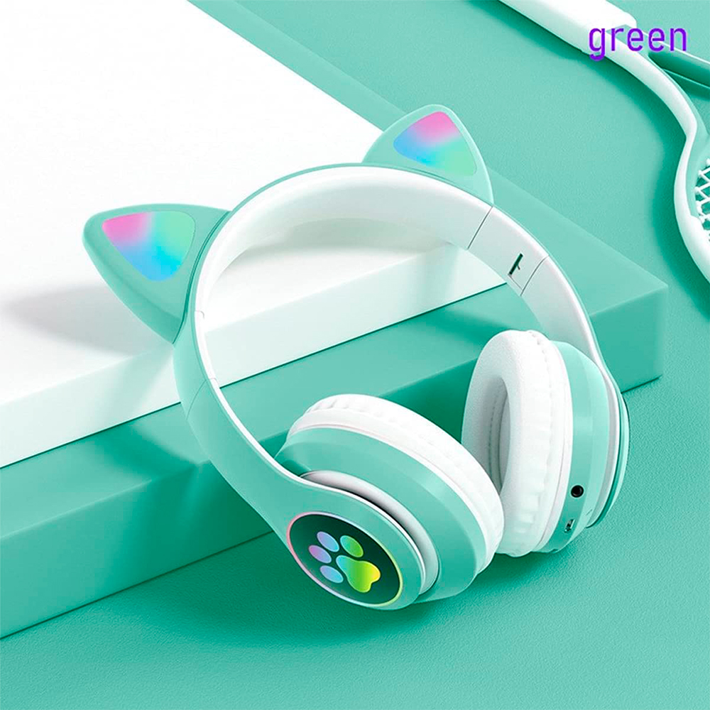 Brandtrendy Audífonos Auriculares Bluetooth inalámbricos con Forma de Orejas de Gato Plegables y portátiles con Control de Volumen y luz LED Conexión Estable y Sonido Claro para niños y niñas