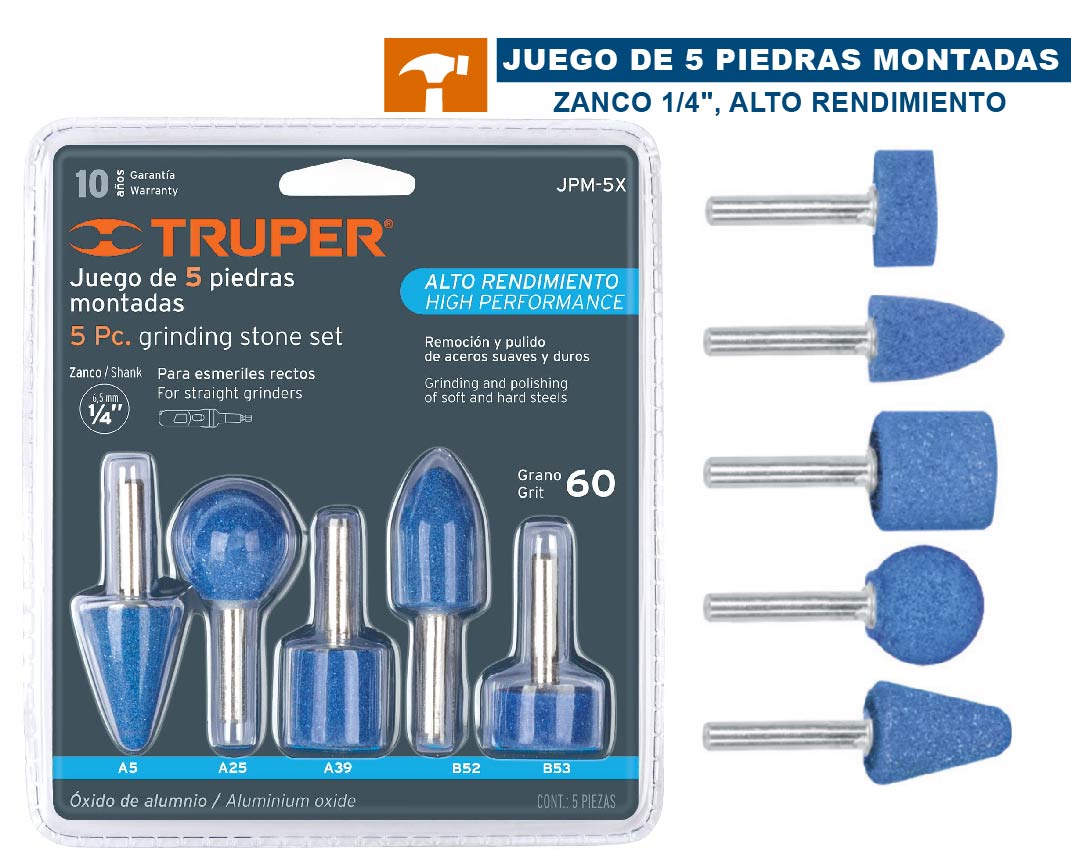 Juego De 5 Piedras Montadas, Alto Rendimiento, Truper 124444