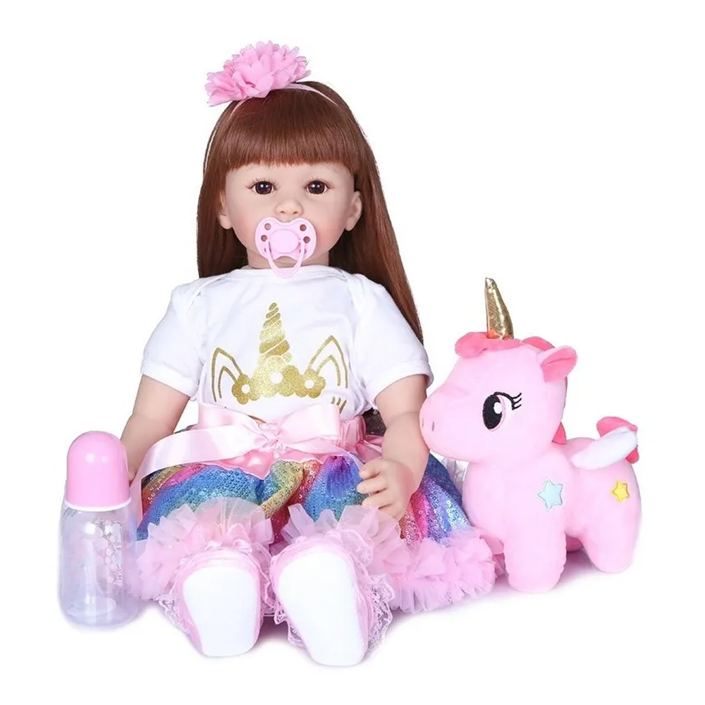 Simulado Bebé Muñeca Reborn Silicona,60cm Niña De Pelo Largo