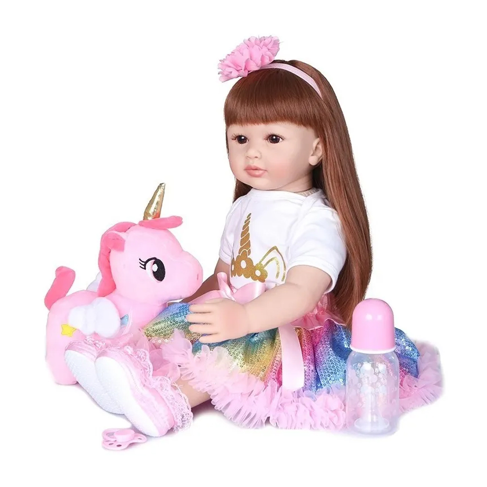 Simulado Bebé Muñeca Reborn Silicona,60cm Niña De Pelo Largo