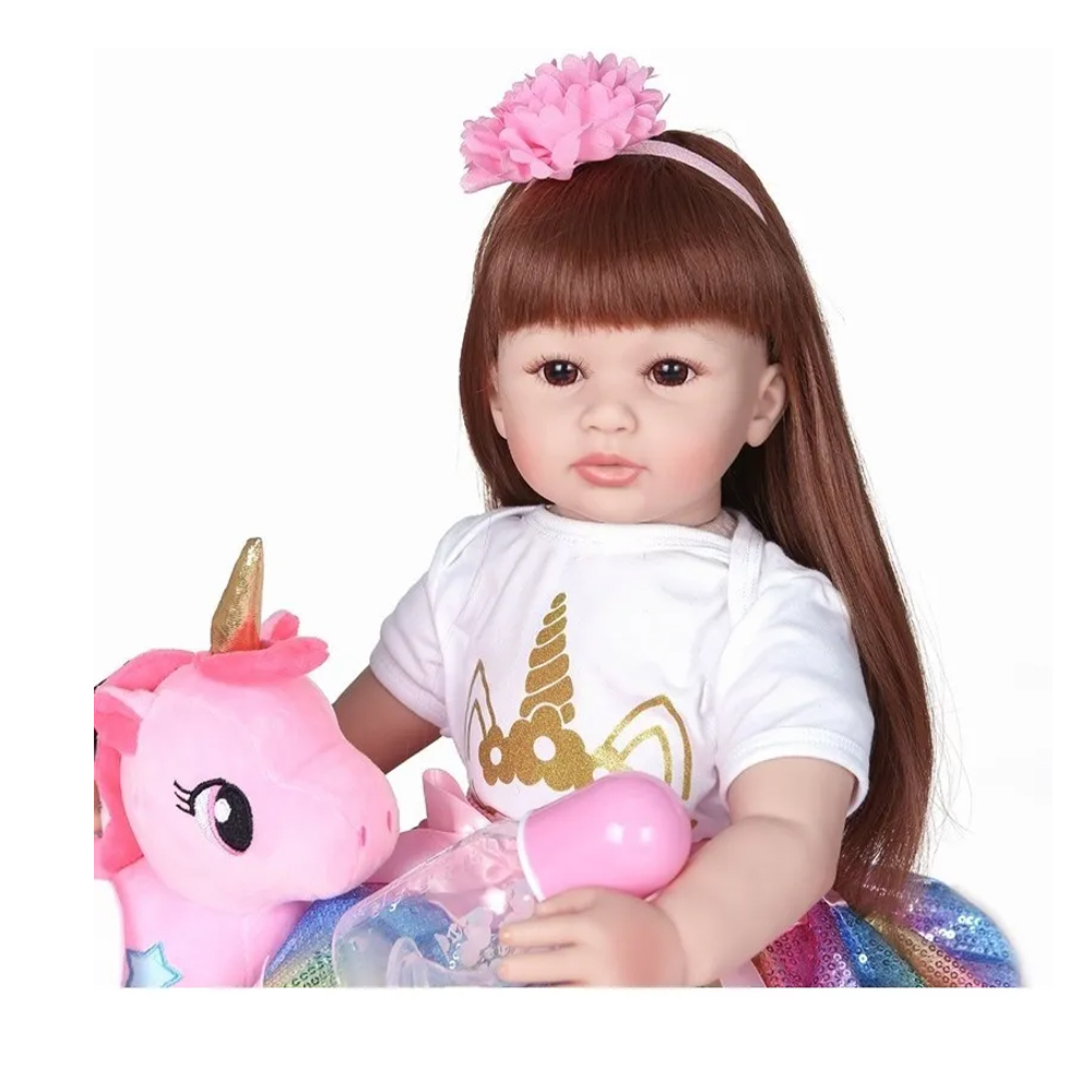 Simulado Bebé Muñeca Reborn Silicona,60cm Niña De Pelo Largo