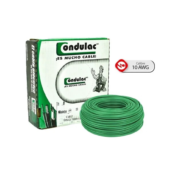 Caja 100 Mts Cable Verde Thw Cal 10 Awg 100%cobre Condulac