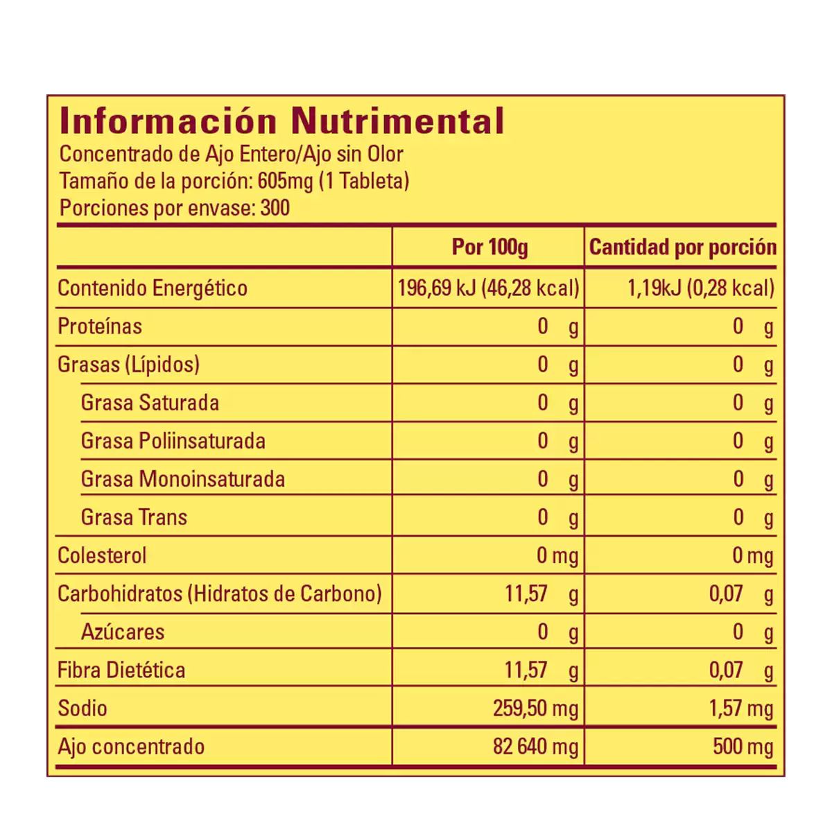 Ajo Sin Olor 300 Tabletas Nature Made Concentrado
