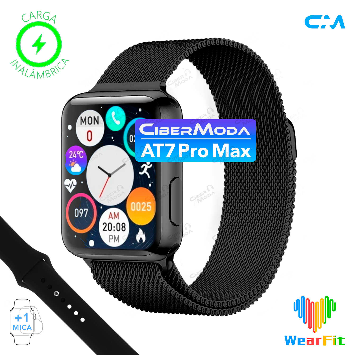 Smartwatch At7 Pro Max Reloj Inteligente Carga Inalambrica con Correa Milanese
