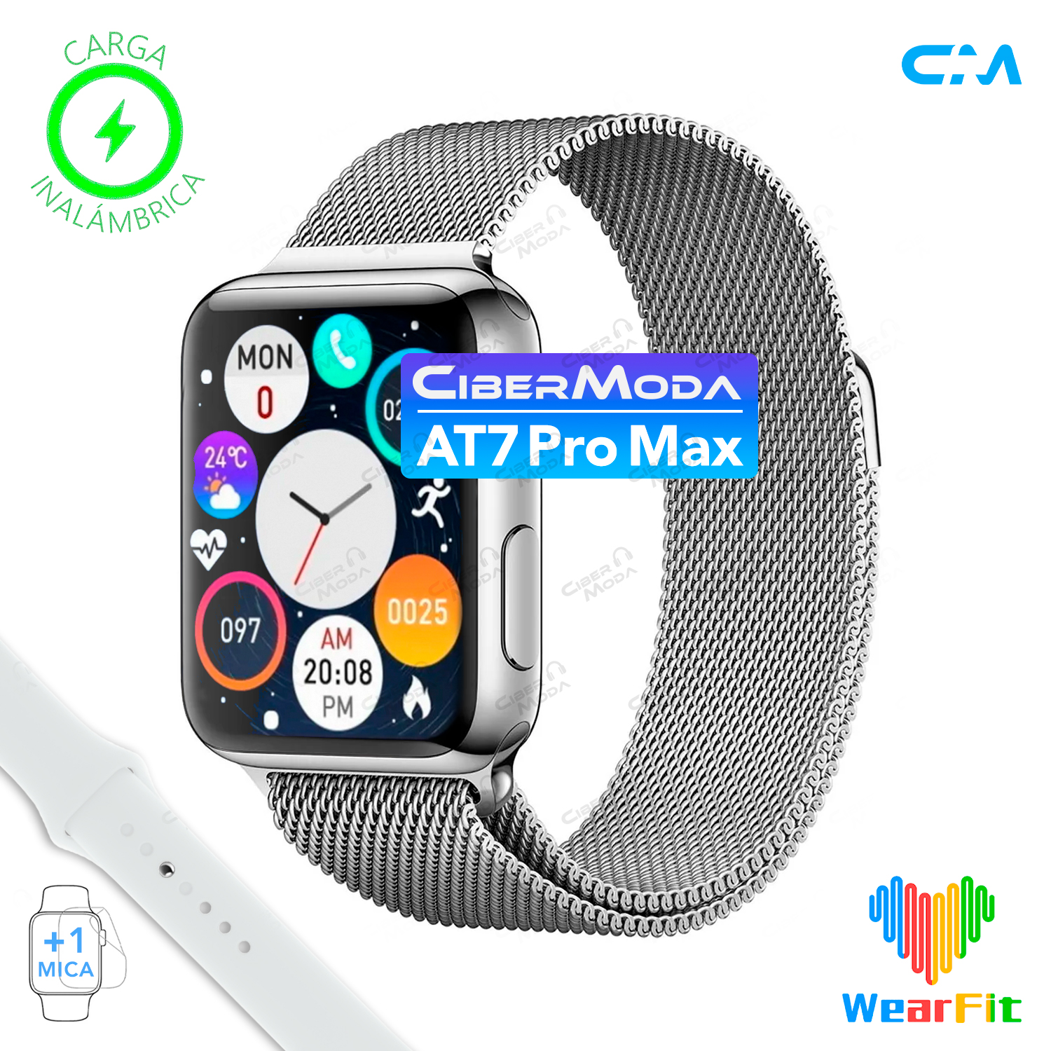 Smartwatch At7 Pro Max Reloj Inteligente Carga Inalambrica con Correa Milanese