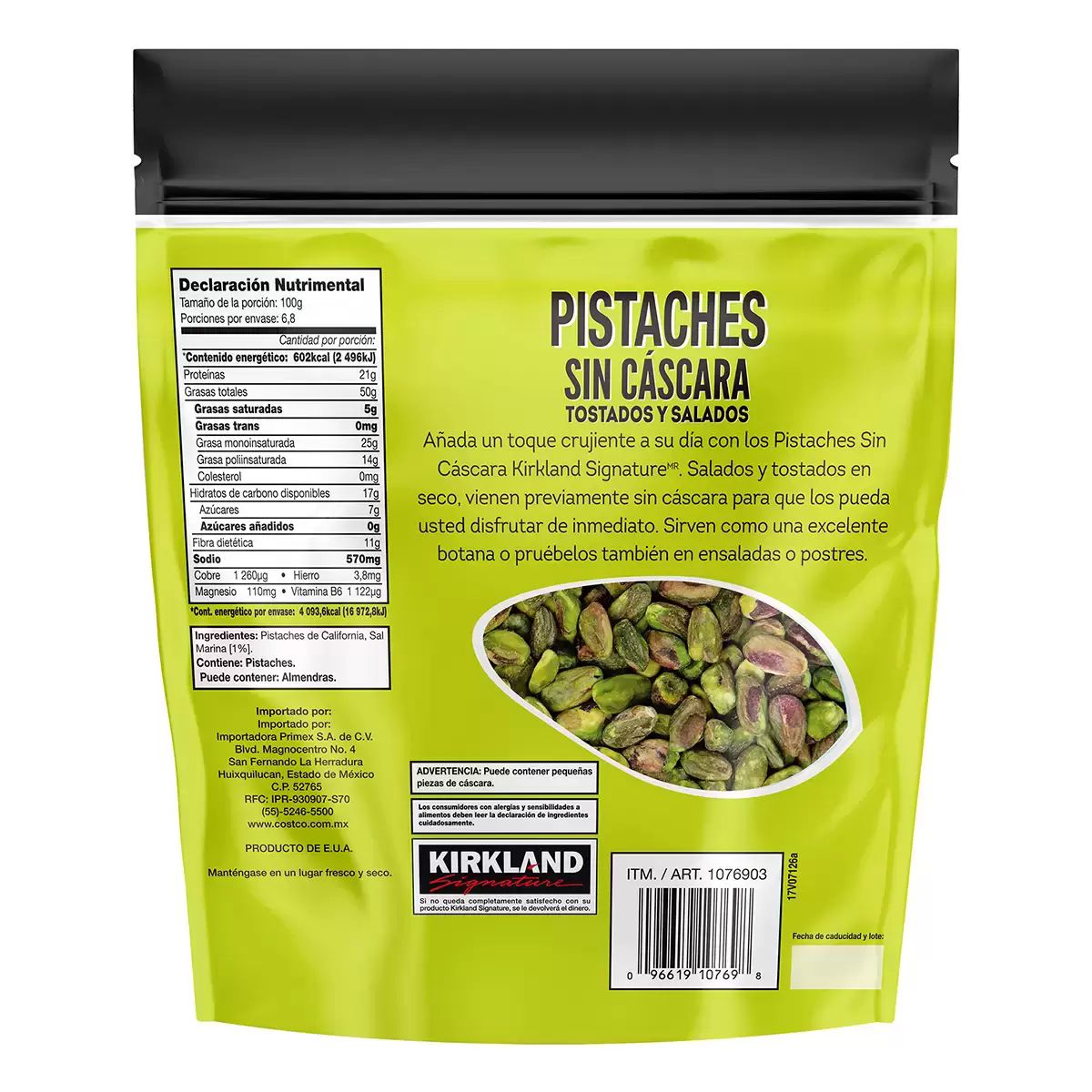 Pistaches Sin Cáscara Tostados Y Salados 680g Kirkland