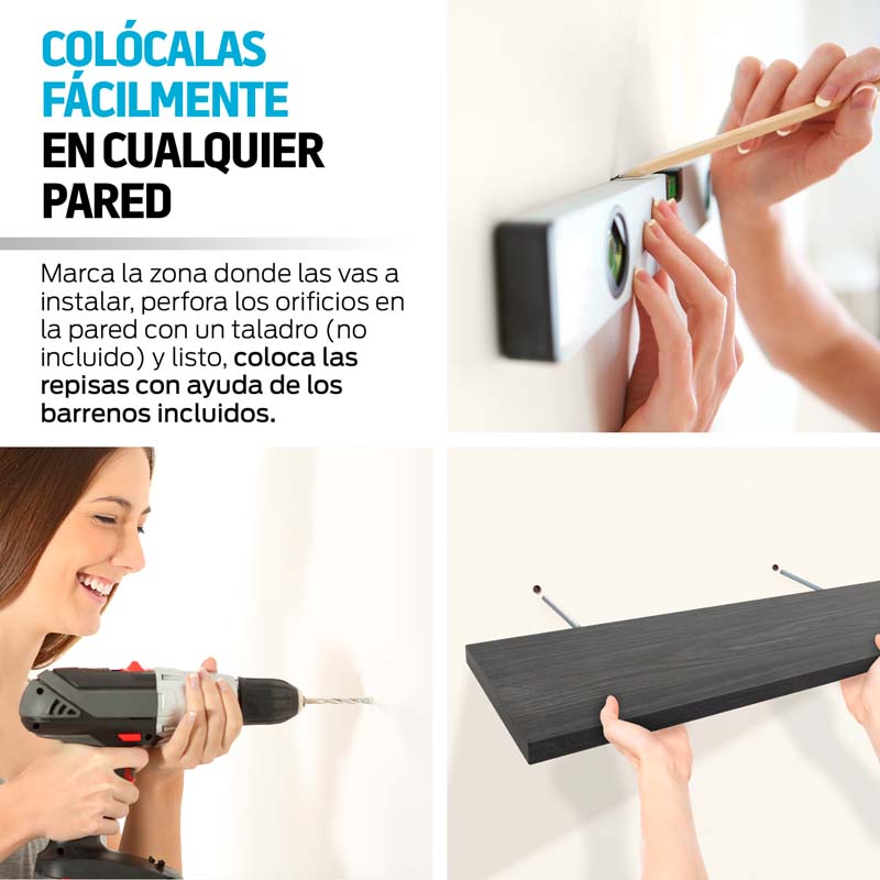 6 Repisas Flotantes de Madera Extra Grandes 50x15cm Redlemon