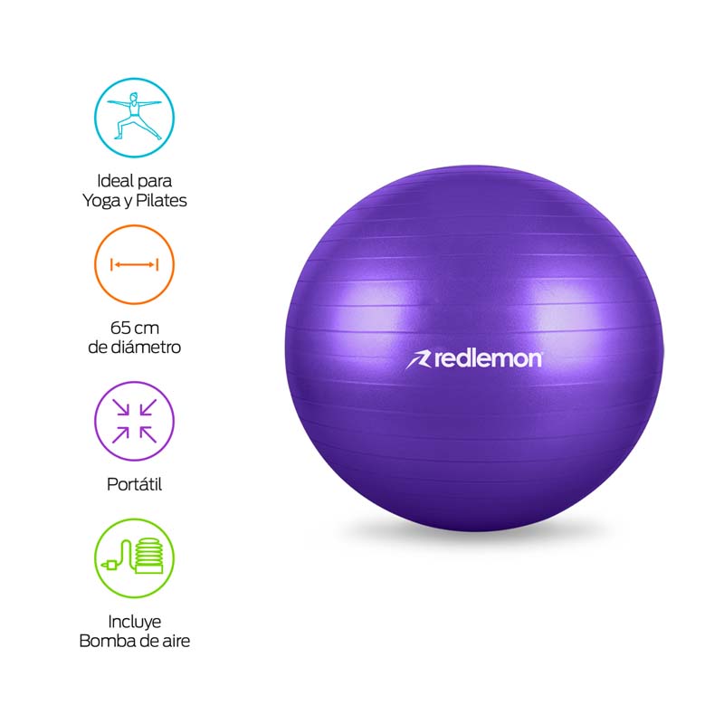 Pelota Pilates Yoga Fitness 65 Cm Con Bomba de Aire Redlemon