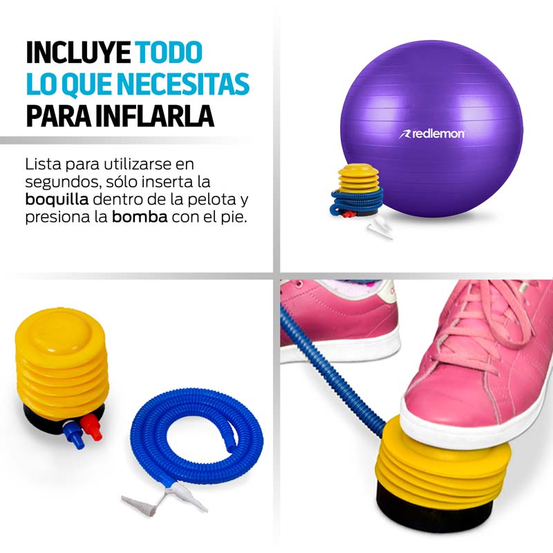 Pelota Pilates Yoga Fitness 65 Cm Con Bomba de Aire Redlemon