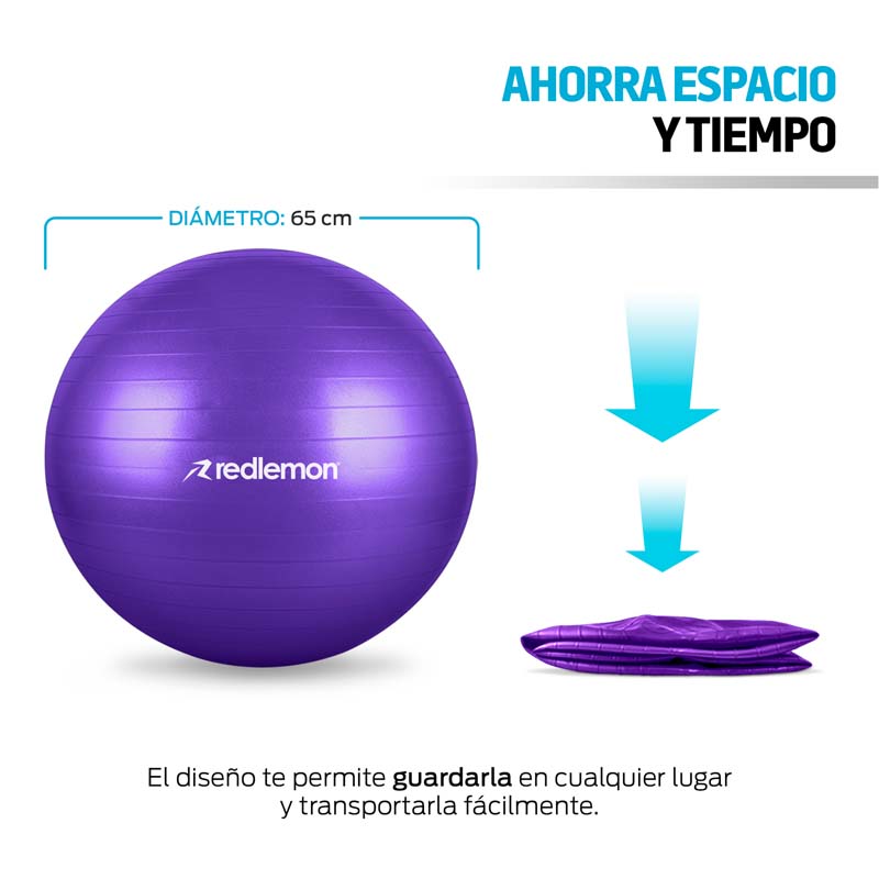 Pelota Pilates Yoga Fitness 65 Cm Con Bomba de Aire Redlemon